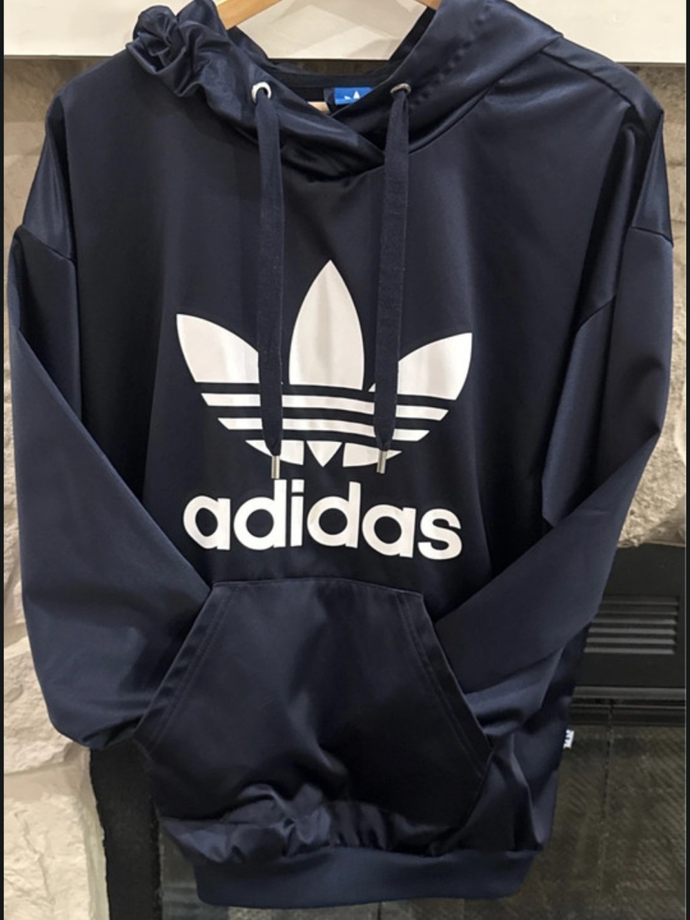 Adidas Originals Trefoil Women's Satin Pullover Hoodie Legend Ink Small